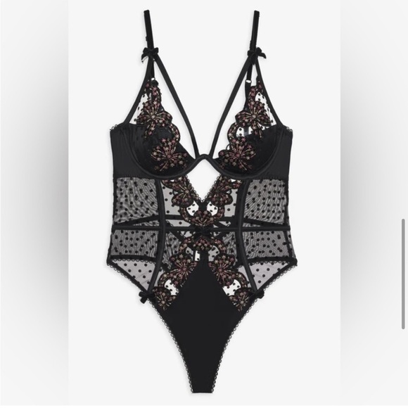 For Love and Lemons Caprice Polka Dot Floral Strappy Teddy Lingerie Bodysuit 38D - Picture 6 of 16
